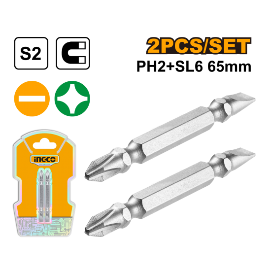 Набор бит SL6 2 шт, 65 мм INGCO SDB61HL652 Набор бит SL6 2 шт, 65 мм INGCO SDB61HL652