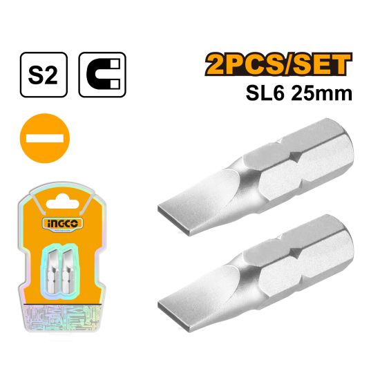Набор бит SL6 2 шт, 25 мм INGCO SDB61SL252 Набор бит SL6 2 шт, 25 мм INGCO SDB61SL252