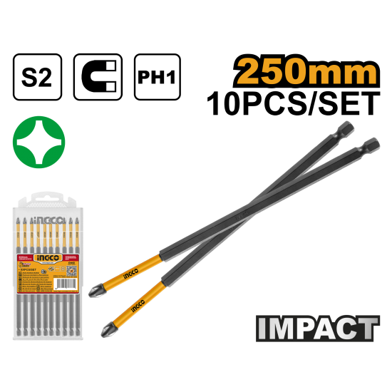 Набор ударных бит PH1 10 шт 250 мм INGCO SDBIM11PH1103 INDUSTRIAL Набор ударных бит PH1 10 шт 250 мм INGCO SDBIM11PH1103 INDUSTRIAL
