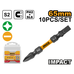 Набор бит двухсторонних PH2+SL6 65 мм 10 шт INGCO SDBIM21HL133 INDUSTRIAL Набор бит двухсторонних PH2+SL6 65 мм 10 шт INGCO SDBIM21HL133 INDUSTRIAL