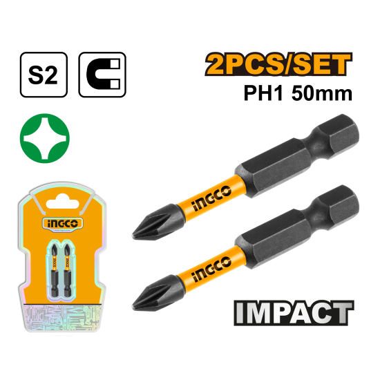 Ударная бита PH1х50 мм 2 шт (200/400) INGCO SDBIM71PH150 INDUSTRIAL Ударная бита PH1х50 мм 2 шт (200/400) INGCO SDBIM71PH150 INDUSTRIAL