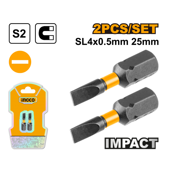 Ударная бита SL4х25 мм 2 шт (400/800) INGCO SDBIM71SL425 INDUSTRIAL Ударная бита SL4х25 мм 2 шт (400/800) INGCO SDBIM71SL425 INDUSTRIAL