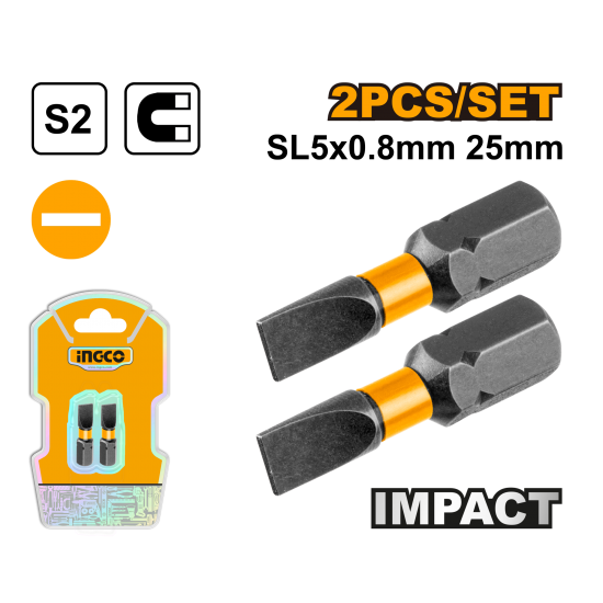 Ударная бита SL5х25 мм 2 шт (400/800) INGCO SDBIM71SL525 INDUSTRIAL