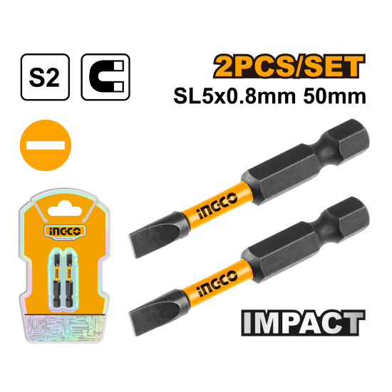 Ударная бита SL5х50 мм 2 шт (200/400) INGCO SDBIM71SL550 INDUSTRIAL Ударная бита SL5х50 мм 2 шт (200/400) INGCO SDBIM71SL550 INDUSTRIAL