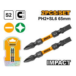 Набор ударных бит PH2+SL6х65 мм 2 шт (150/300) INGCO SDBIM72HL665 INDUSTRIAL Набор ударных бит PH2+SL6х65 мм 2 шт (150/300) INGCO SDBIM72HL665 INDUSTRIAL