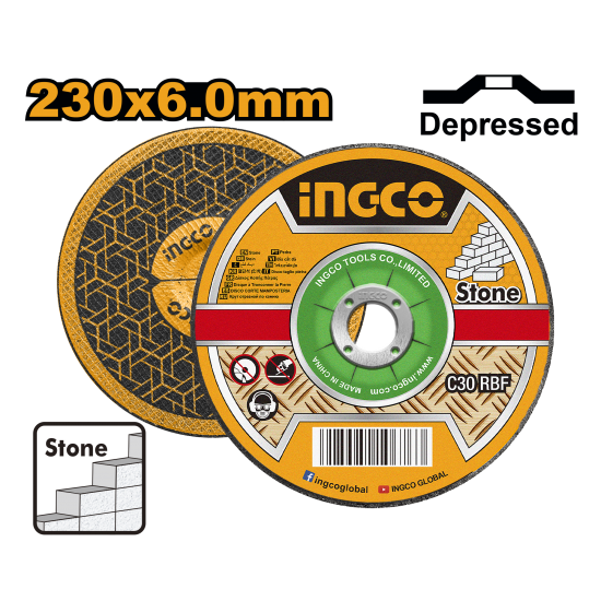 Шлифовальный диск по камню 230*6*22.2 мм INGCO SGD602301 Шлифовальный диск по камню 230*6*22.2 мм INGCO SGD602301