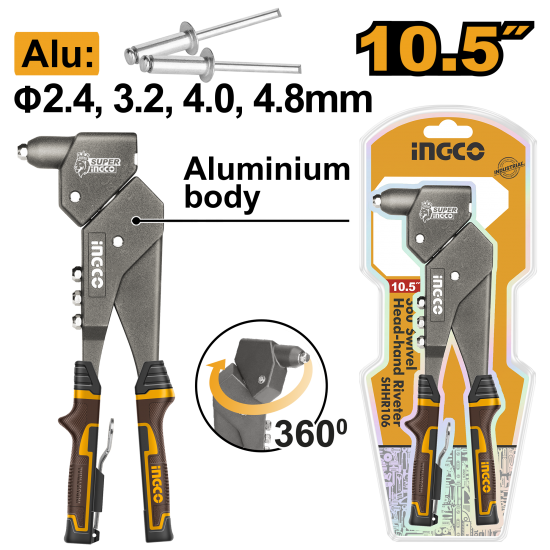Заклепочник поворотный 360° 260 мм (6/24) INGCO SHHR106