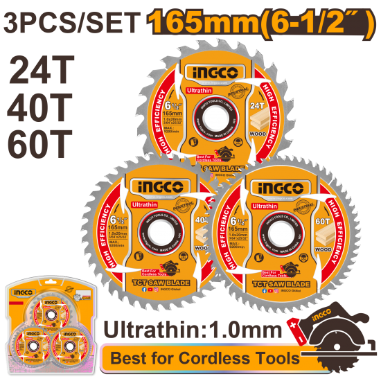 Набор пильных дисков 165 мм 3 шт (15/30) INGCO TSB16503 INDUSTRIAL Набор пильных дисков 165 мм 3 шт (15/30) INGCO TSB16503 INDUSTRIAL