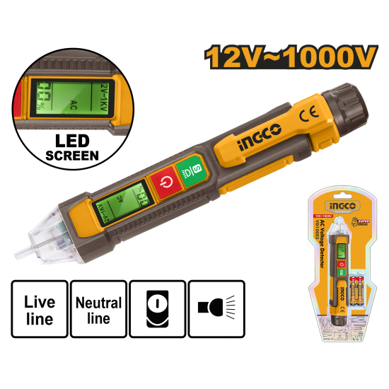 Бесконтактный детектор напряжения 12-1000 В (20/40) INGCO VD210003 Бесконтактный детектор напряжения 12-1000 В (20/40) INGCO VD210003